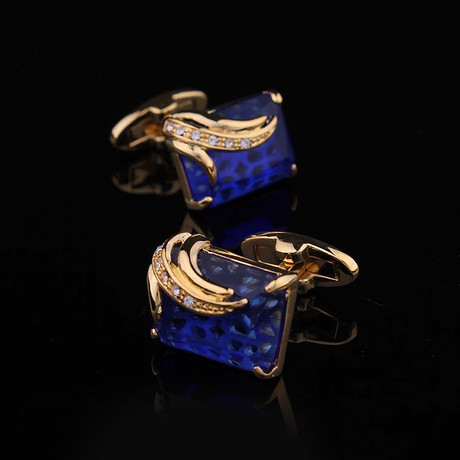 Exclusive Cufflinks + Gift Box // Exclusive Gold + Dark Blue Squares (OS)