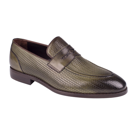 Weave Embossed Penny Loafer // Green Straw (Euro: 39)