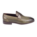 Weave Embossed Penny Loafer // Green Straw (Euro: 39)