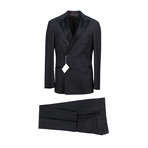 Flannel Wool Satin Trim Double Breasted Tuxedo Suit // Gray (Euro: 46)