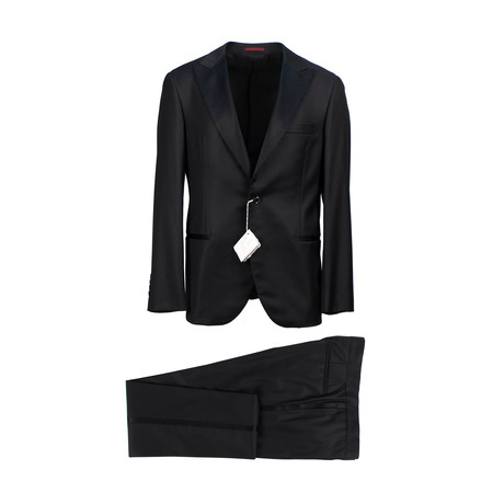Wool Satin Peak Lapels Tuxedo Suit // Black (Euro: 48)