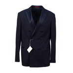 Wool Blend Satin Trim Double Breasted Tuxedo Suit // Blue (Euro: 52)