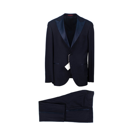 Wool Satin Peak Lapels Tuxedo Suit // Blue (Euro: 46)