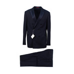 Wool Blend Satin Trim Double Breasted Tuxedo Suit // Blue (Euro: 52)