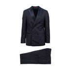 Cashmere Silk Satin Trim Double Breasted Tuxedo Suit // Blue (Euro: 52)
