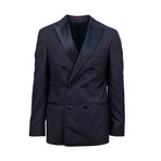 Cashmere Silk Satin Trim Double Breasted Tuxedo Suit // Blue (Euro: 50)