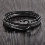 Hook Clasp + Leather Adjustable Wrap Bracelet (Black)