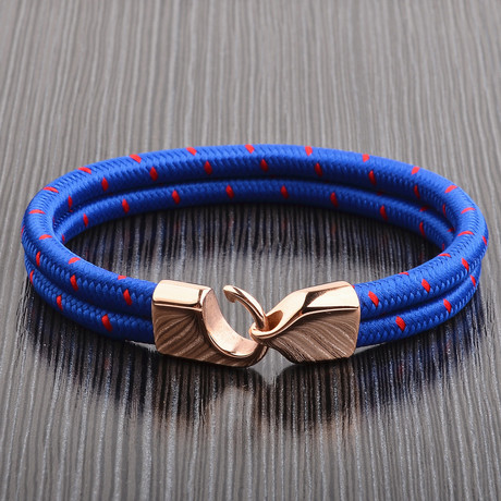 Blue Double Row Cord Bracelet + Rose Gold Hook Clasp