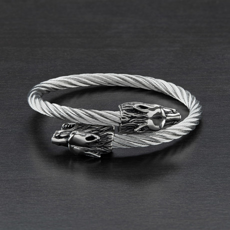 Wolf Cable Cuff Bracelet // Silver