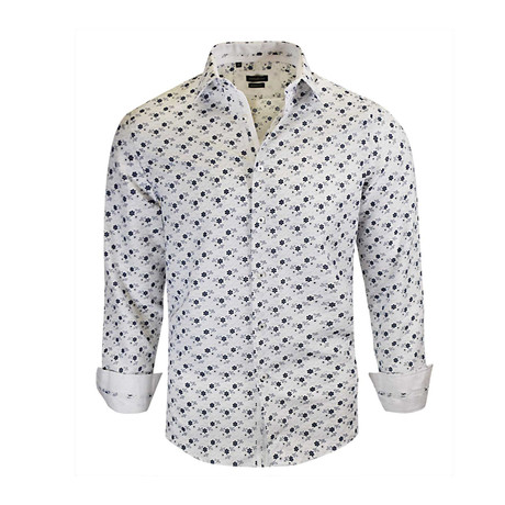 Antonio Modern-Fit Long-Sleeve Dress Shirt // White + Navy (XS)
