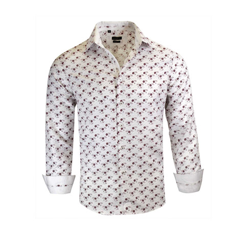 Antonio Modern-Fit Long-Sleeve Dress Shirt // White + Red (XS)