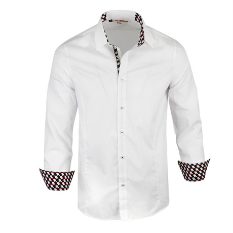 Check Trim Button-Up Shirt // White (XS)