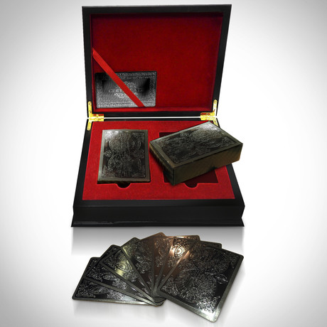 Black on Black Obsidian Carbonite Playings Cards // Antique Map (1 Deck + Single Box)