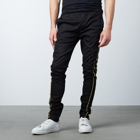 Striped Twill Track Pants + Piping // Black + Gold (S)
