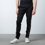 Striped Twill Track Pants + Piping // Black + Gold (L)
