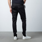 Striped Twill Track Pants + Piping // Black + White (L)