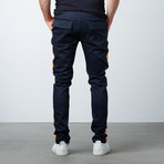 Striped Twill Track Pants + Piping // Navy + Orange (S)