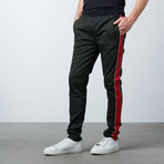 Striped Twill Track Pants + Piping // Olive + Red (S)