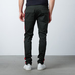 Striped Twill Track Pants + Piping // Olive + Red (L)