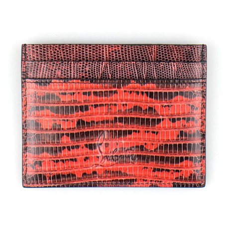 Christian Louboutin // Lizard Card Holder Wallet // Salmon + Black