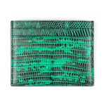 Christian Louboutin // Lizard Card Holder Wallet // Green + Black