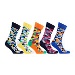 Patterned Luxury Cool Fun Cotton Dress Socks // Set of 5 // 3054