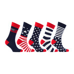 Cotton Patriot USA American Flag Socks // Set of 5 // 3023