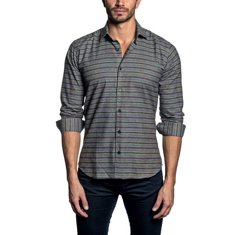 Woven Button-Up // Charcoal Multi Stripe (S)