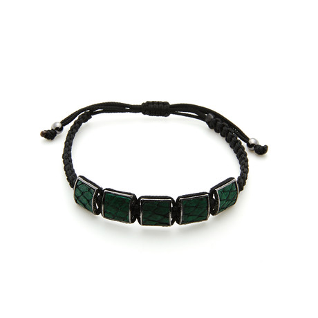 Rhodium Plated Frame + Dark Green Snake Skin Inlay Bracelet