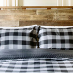 Houndstooth Chevron Stripe Cotton Duvet Cover // Black + Charcoal + White (Full / Queen)