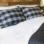 Houndstooth Chevron Stripe Cotton Duvet Cover // Black + Charcoal + White (Full / Queen)