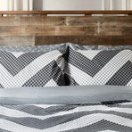 Houndstooth Chevron Stripe Percale Cotton Duvet Cover // Black + White (Full / Queen)