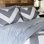 Houndstooth Chevron Stripe Percale Cotton Duvet Cover // Black + White (Full / Queen)