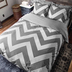 Houndstooth Chevron Stripe Percale Cotton Duvet Cover // Black + White (Full / Queen)