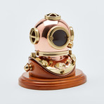 3" Polished Brass & Copper Mark V Dive Helmet + Wood Base