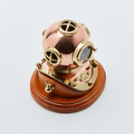 3" Polished Brass & Copper Mark V Dive Helmet + Wood Base
