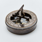 Small Antique Patina Brass Sundial + Magnetic Compass