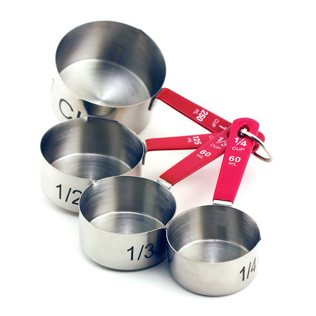 BergHOFF Stainless Steel 4pc Measuring Cup Set, Red Handles