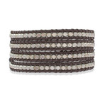 Brown Leather + Metal Beads Bracelet