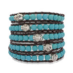 Turquoise Beads + Steel Skulls Bracelet