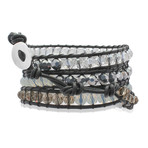 Metallic Beads + Black Leather Bracelet