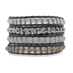 Metallic Beads + Black Leather Bracelet