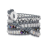 Metallic Beads + Grey Leather Bracelet