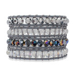 Metallic Beads + Grey Leather Bracelet