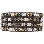 Leather + Glass Earth Bead Bracelet