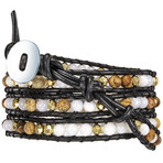 Golden Sun Beads + Black Leather Bracelet