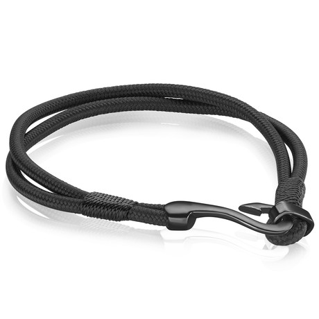 Fish Hook Leather Bracelet // Black + Gunmetal (S)