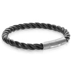 Push Clasp Twist Leather Bracelet (Black)