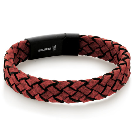 Sideway Clasp Leather Bracelet // Red + Black