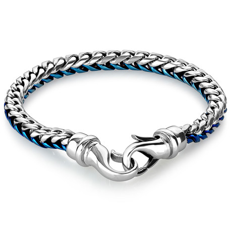 Round Franco Design Clasp Bracelet // Silver + Blue